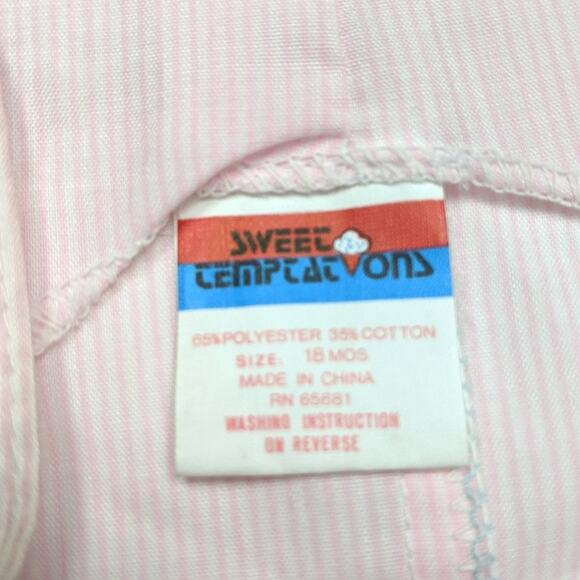 Vintage Sweet Temptations Sunsuit Girls Size 18m Pink Stripe Tulip Bubble Romper - Picture 3 of 3